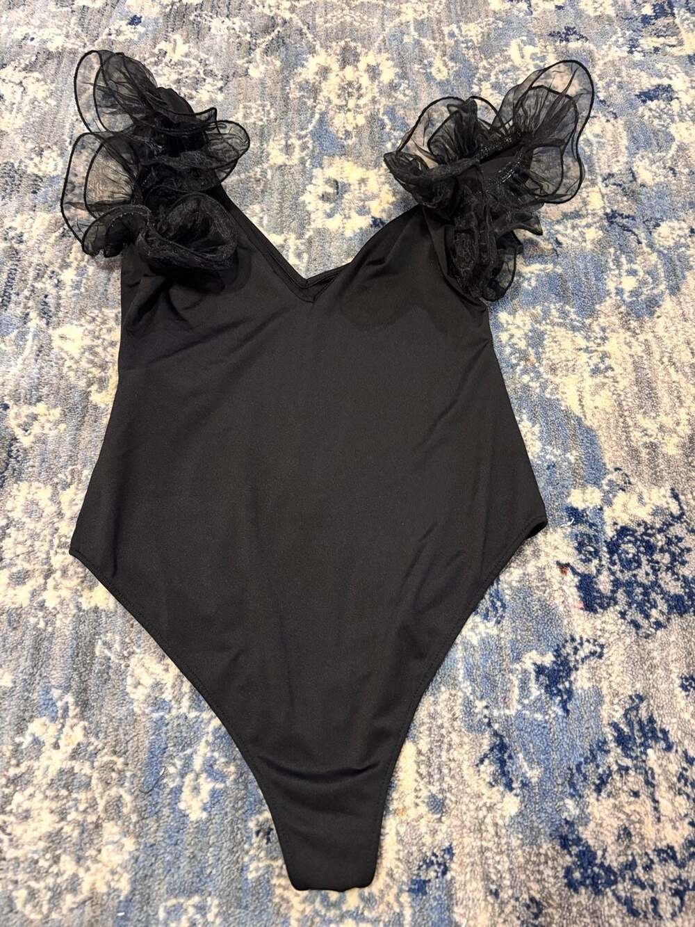 Zara Organza Ruffle Bodysuit Size S Black